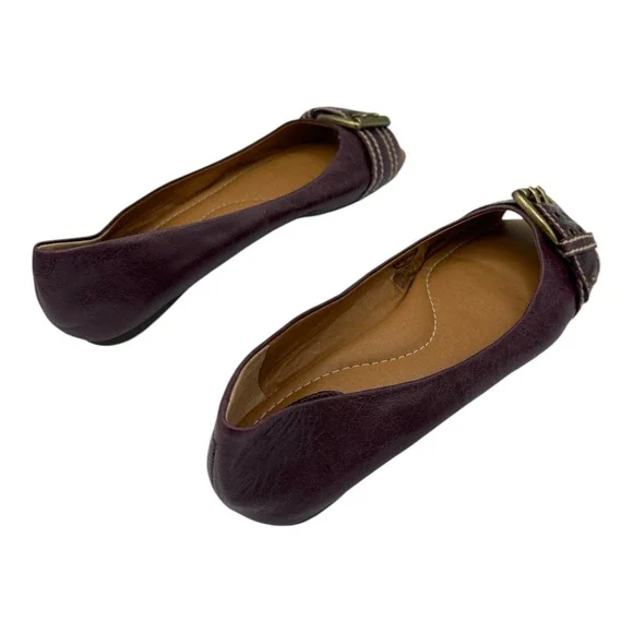 FOSSIL Women Plum Leather Ballet Flats Buckle Detail Casual Shoes Size 7.5 - Picture 9 of 16